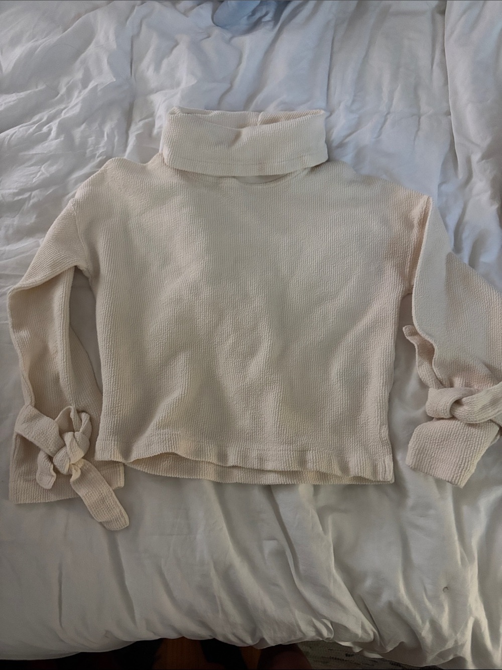 Madewell Cream Turtleneck Sweater with Sleeve Ties